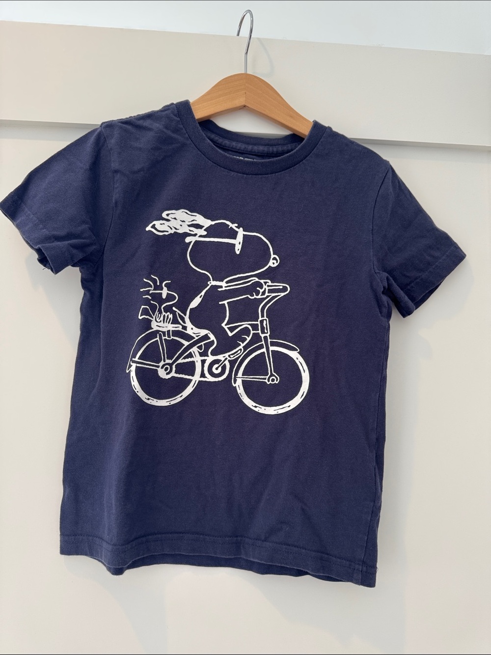 Cyrillus Navy Blue Kids Tee with White Bicycle Cartoon - Picture 1 of 4